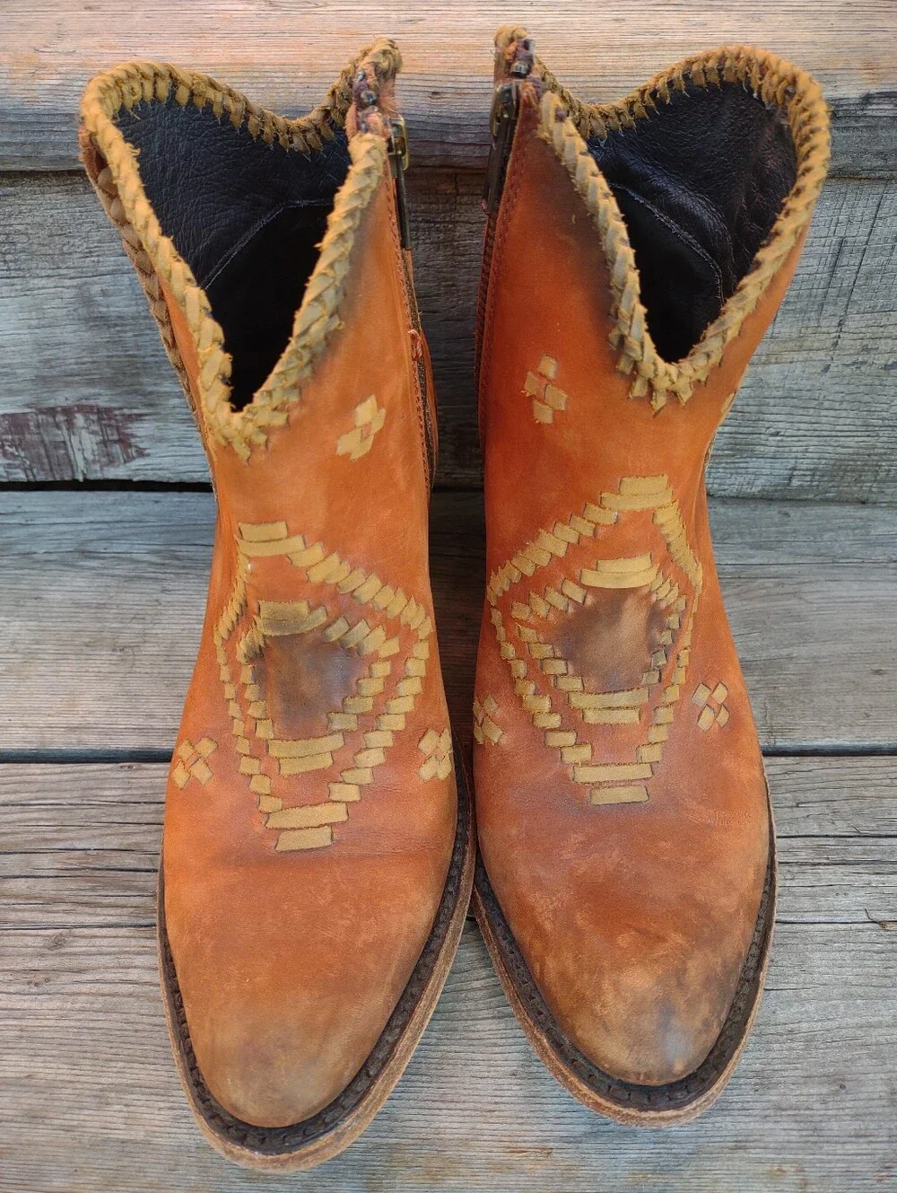 Liberty Black Aztec Southwestern Leather Western Cowgirl Booties Size US 7